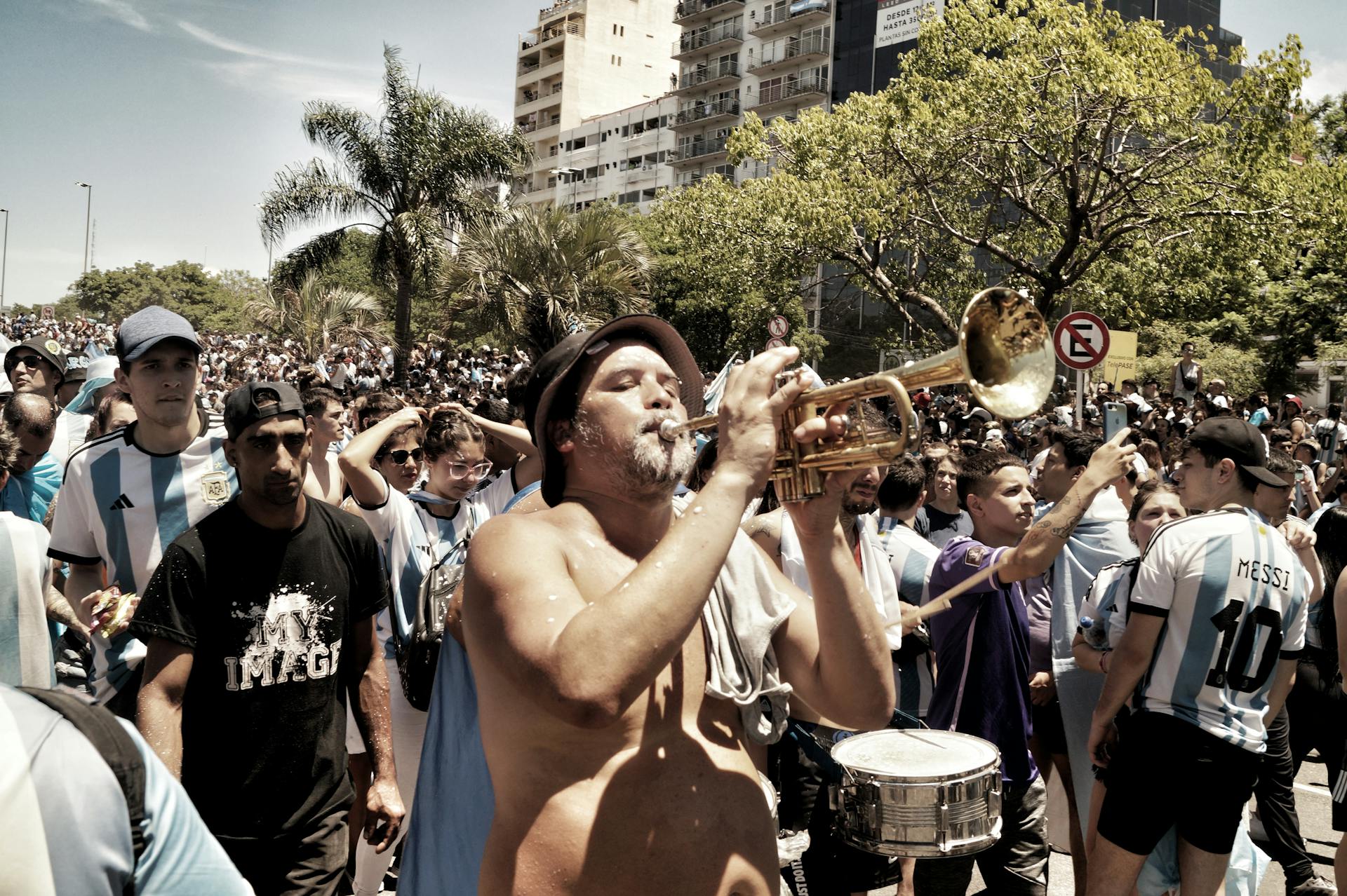 People Celebrating in the City Street in Argentina