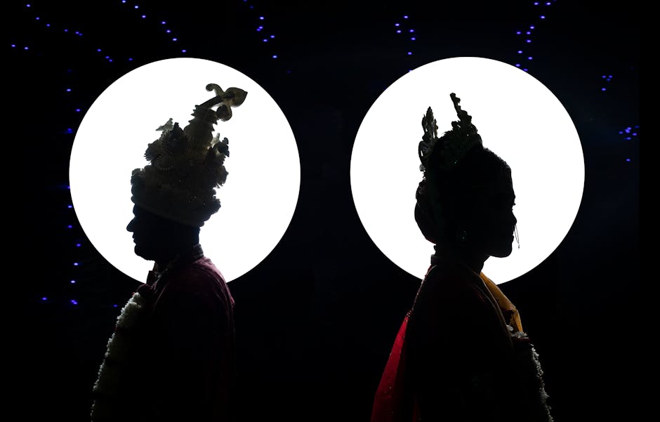 Back Lit Pictures of People in King and Queen Costumes 