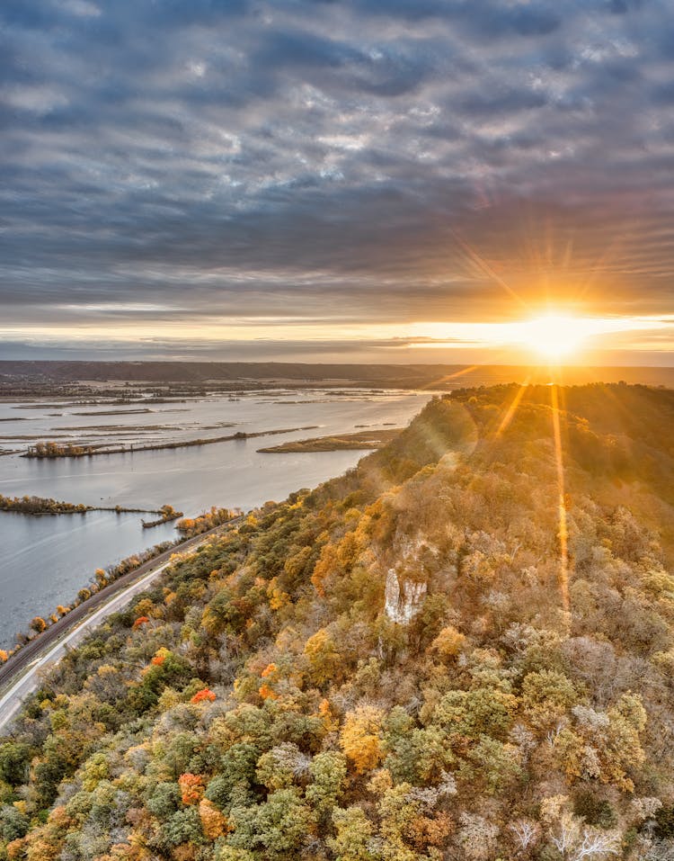 Autumn Colored Mountain Under The Golden Sun