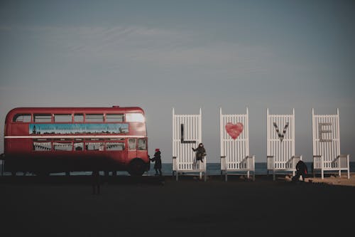 Love Text near Tourist Bus on Beach