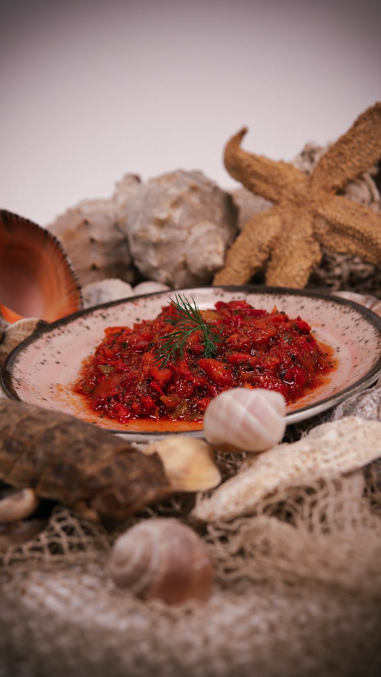 Plate Of Chili With Herbs