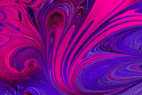 View of an Abstract Painting in Pink and Purple Colors 