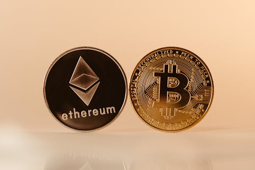 Close-up of Cryptocurrency Coins 