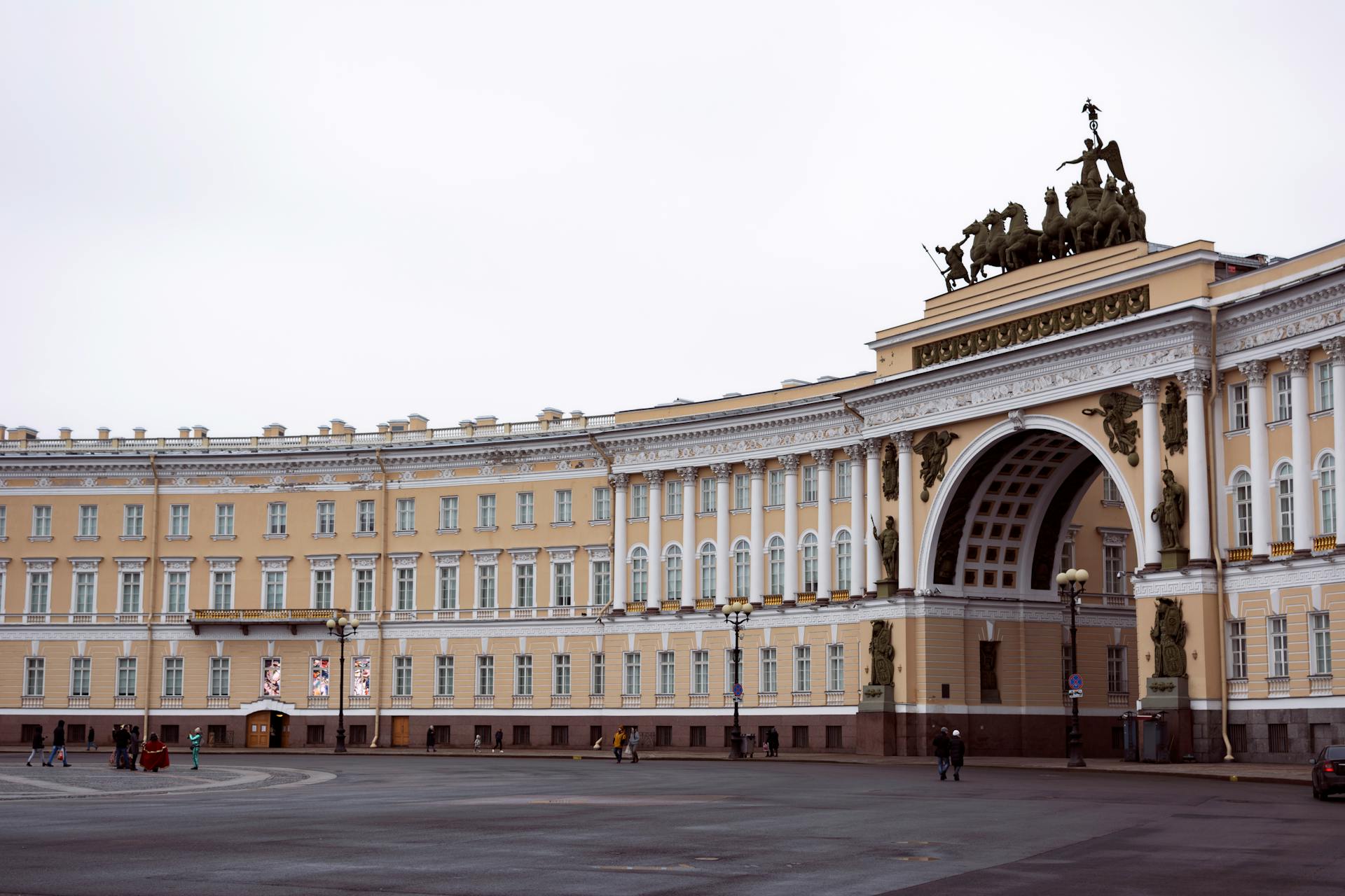 The iconic General Staff Building at Palace Square in Saint Petersburg, Russia.