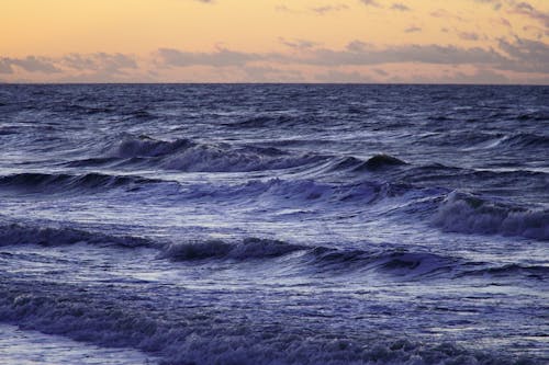 View of Ocean Waves at Sunset