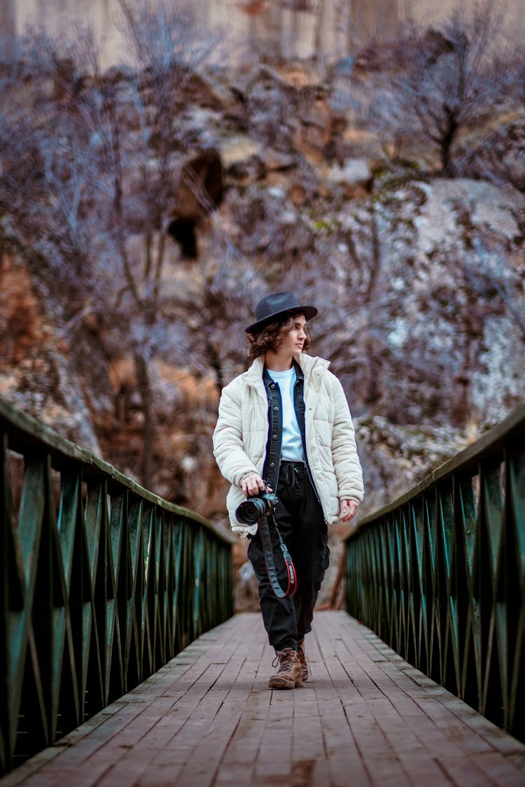 Fashion Man Model In White Winter Jacket 