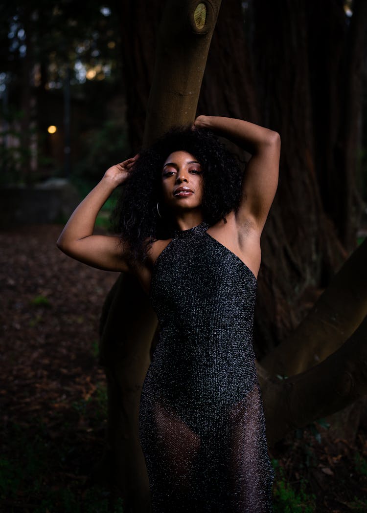 Woman Wearing Elegant Dress In Park