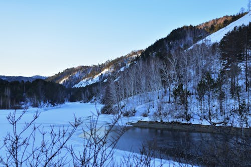 River in a Snowy Mountain Valley 