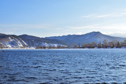 A Body of Water in a Mountain Valley in Winter 