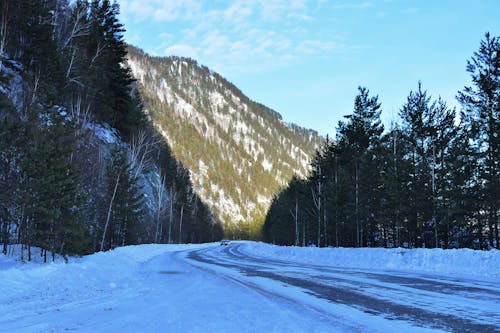 Mountain Landscape and a Road in Snow