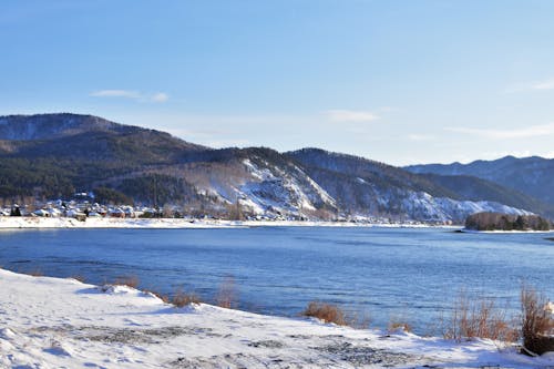 Snow Covered Ground Near Body of Water