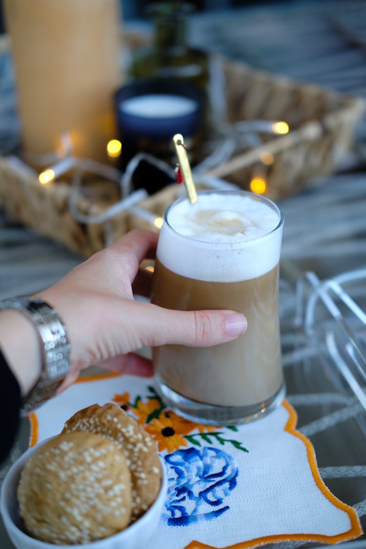 Latte And Fresh Rolls For Breakfast