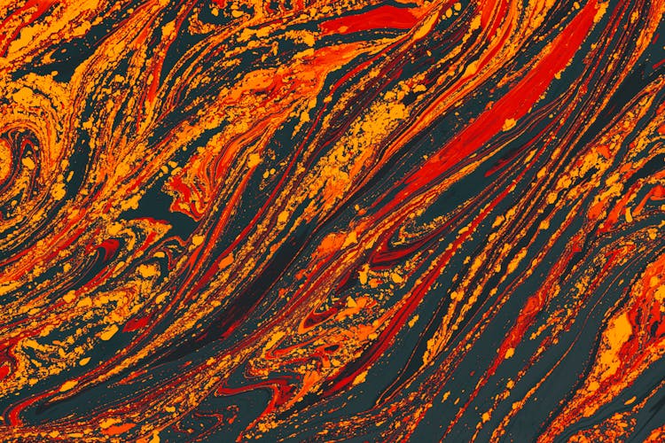 Close-up Of An Abstract Painting In Shades Of Orange And Gray 