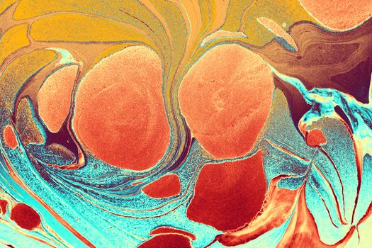 Dynamic and colorful abstract pattern with swirling textures and vibrant colors.