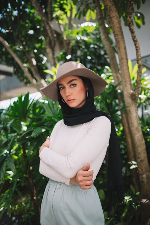 Portrait of Woman in Hat and Hijab