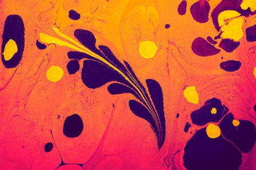 Orange and Navy Blue Abstract with Drops of Yellow