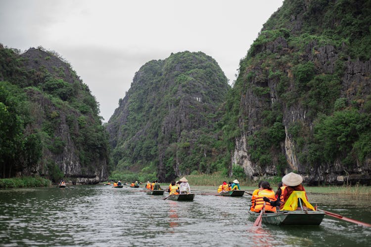 People In Boats In Ninh Binh, Vietnam 