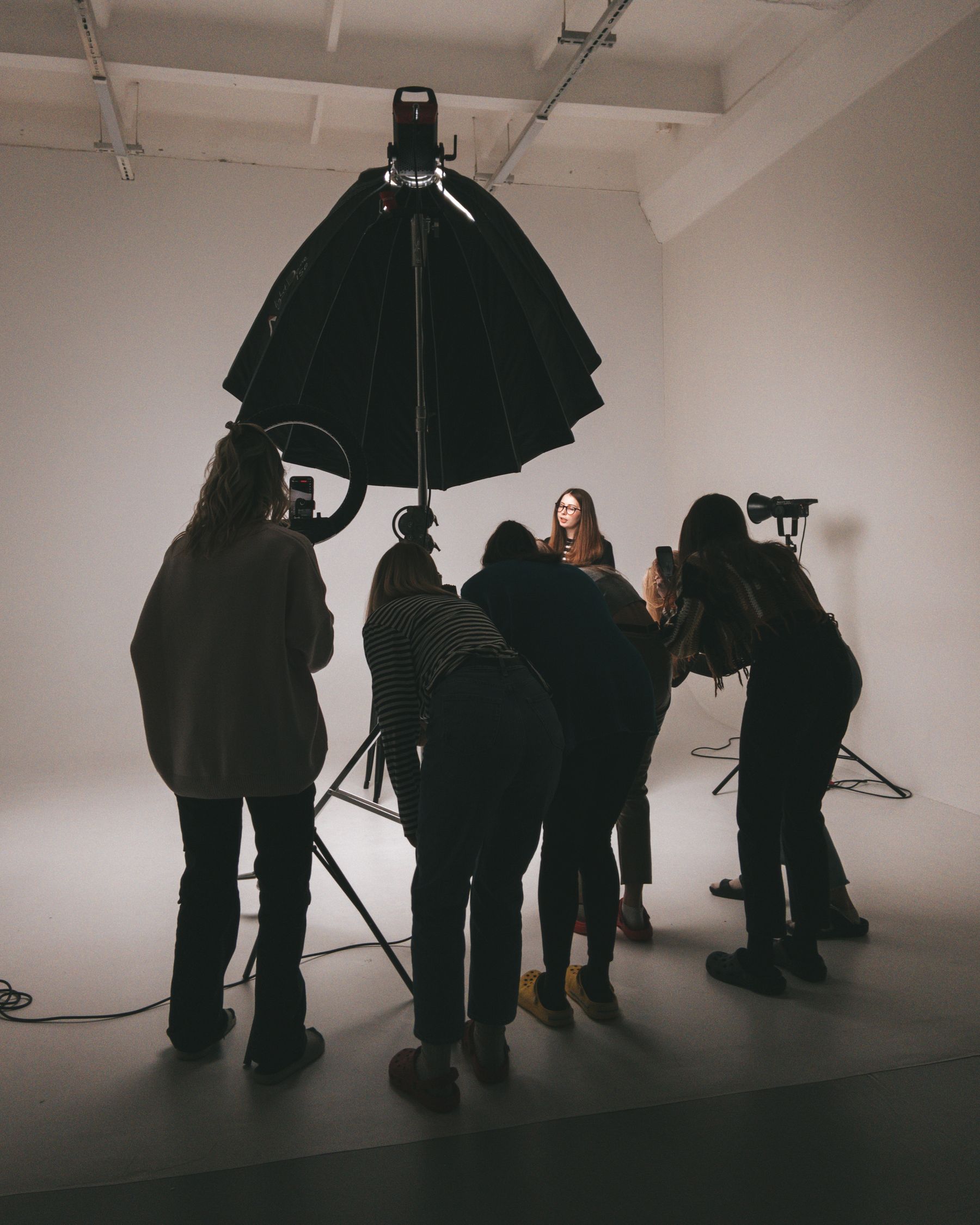 Team of photographers working together on set