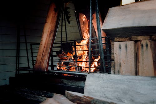 Fire Burning in a Fireplace