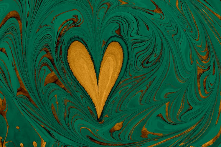 A Heart Shape On Marbling Painting 