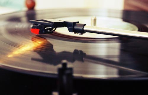 A Spinning Vinyl Record on a Turntable 