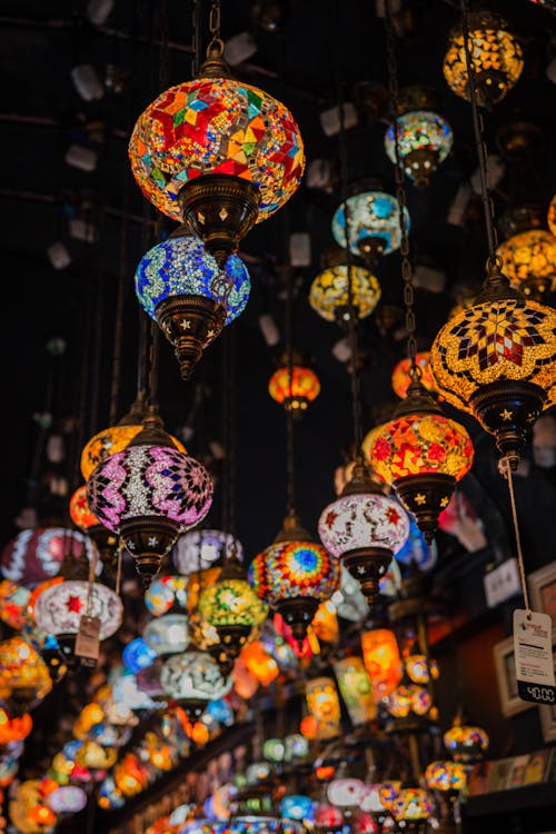Colorful Traditional Lanterns Hanging at Bazaar