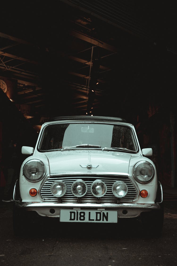 A White Mini Parked On The Street