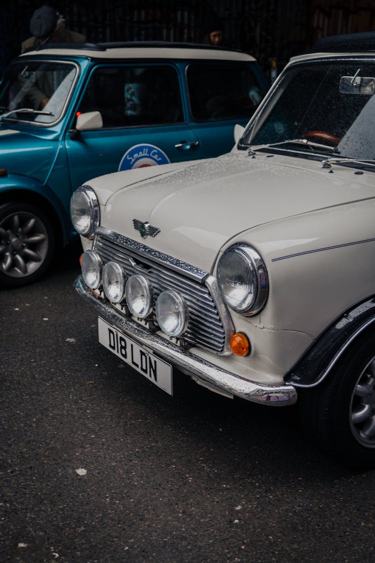 Close Up Photo Of White Classic Car