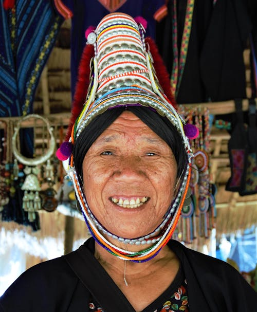 Hill Tribe Woman Wearing Traditional Hat