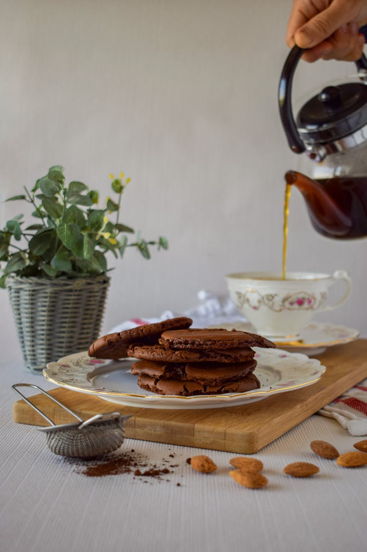 Chocolate Pancakes And Coffee On Table