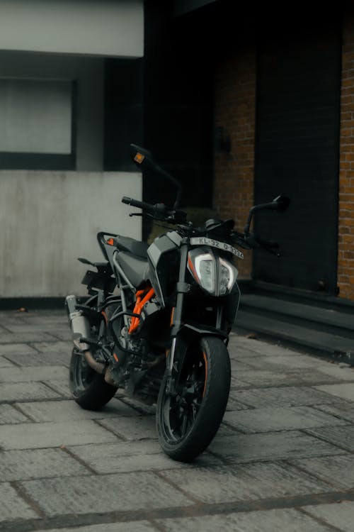 Black Motorcycle Parked on the Street