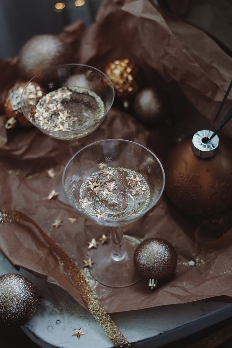 Glasses With Champagne For New Year Celebration