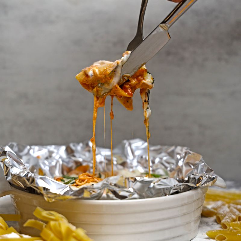 One-Pot Baked Pasta with Tomatoes and Fresh Basil
