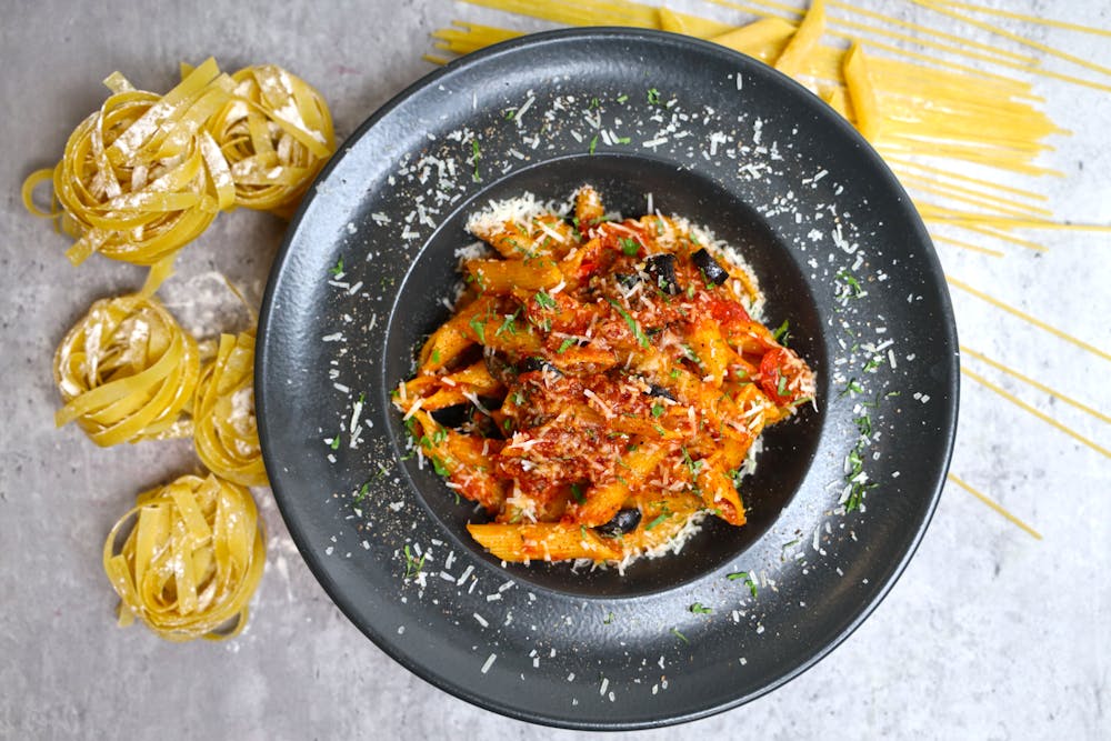 Black Garlic Pasta with Spinach and Parmesan