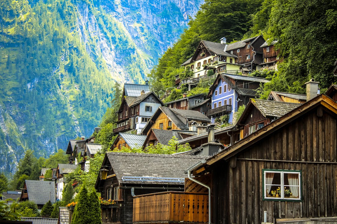 Free Houses Near the Mountain Stock Photo