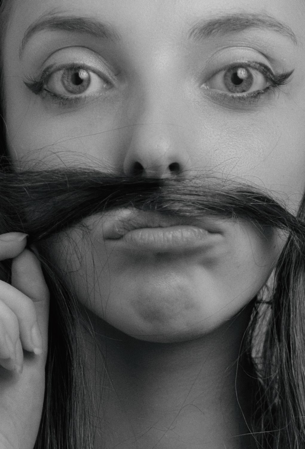 Mustache Portrait Girl Making Moustache with Hair · Free Stock Photo