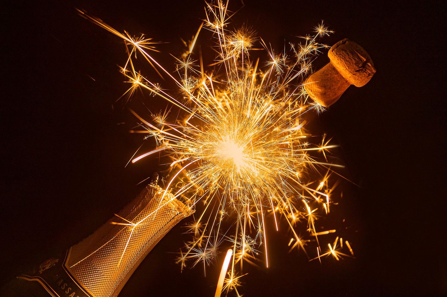 Champagne celebration with sparklers at a party