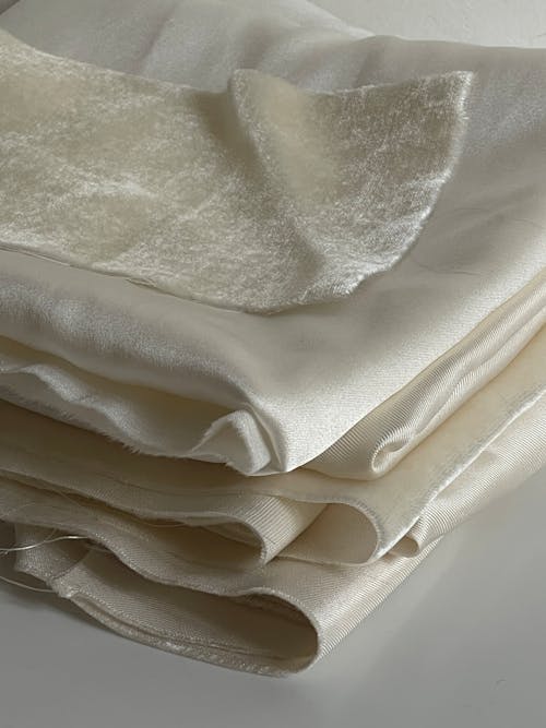 Close-up of Folded Silk and Velvet Fabric 