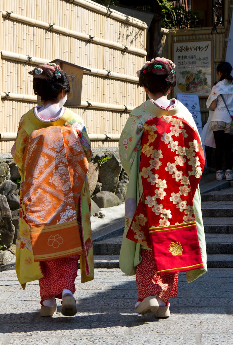 Women Walking Wearing Kimonos