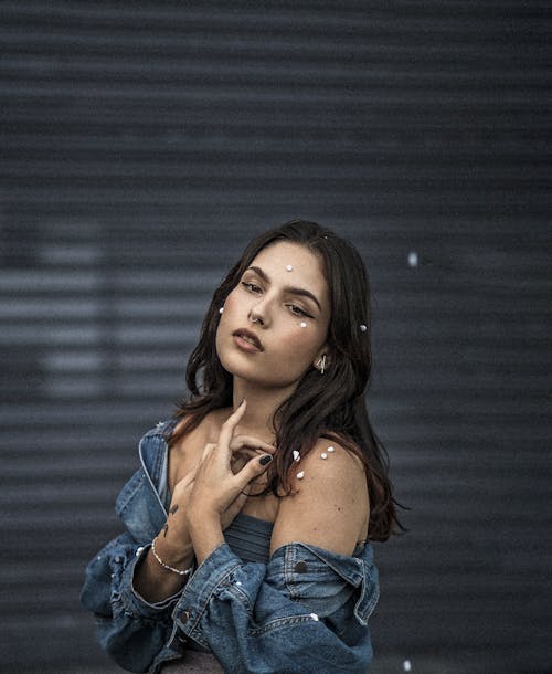 Brunette Woman in Jean Jacket