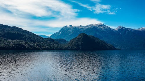 Landscape of a Body of Water and Mountains 