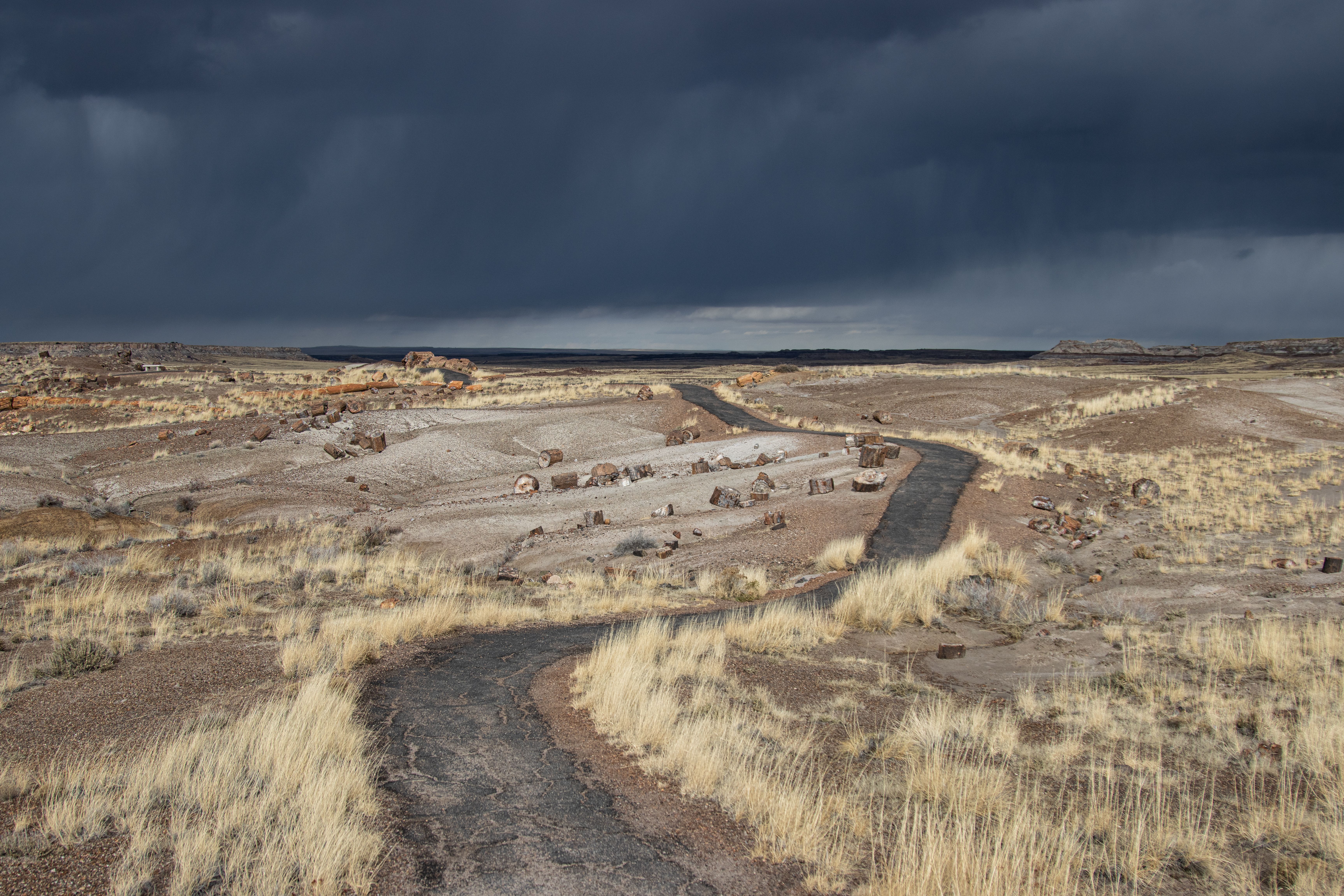Storm clouds over an Arizona desert road