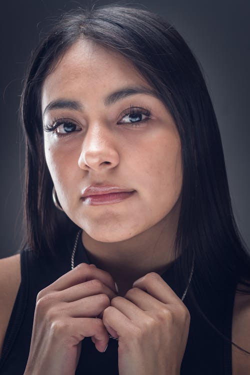 Portrait of a Woman with Straight Black Hair