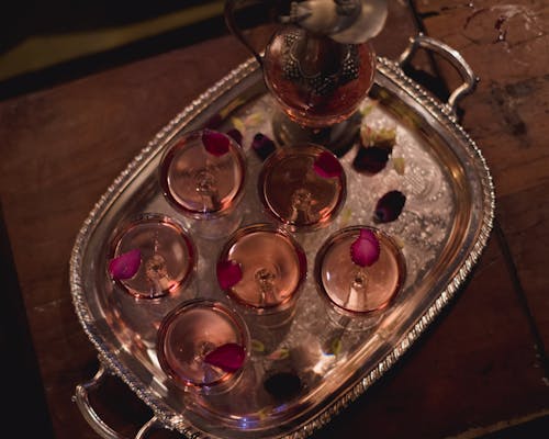 Cocktail Drinks on Silver Tray