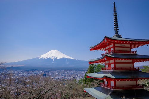 Red and White Pagoda Under the Blue Sky