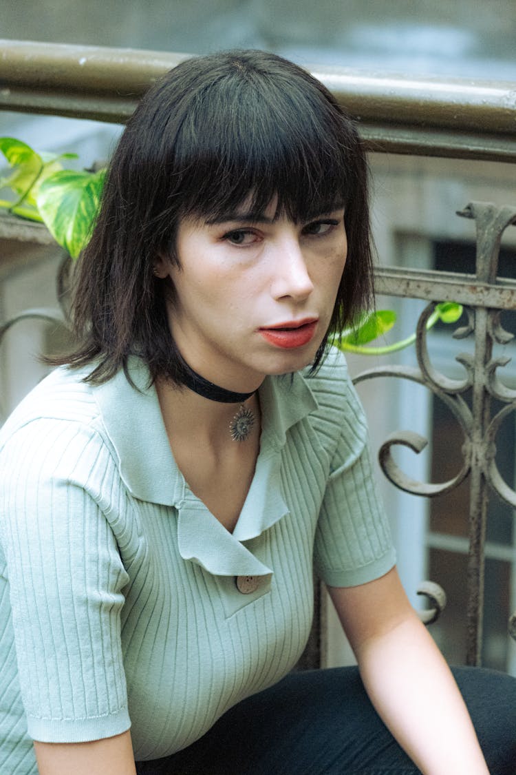 Close-up Of A Woman With Hair Bangs