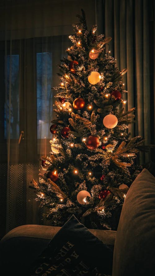 Illuminated Christmas Tree with Decorations
