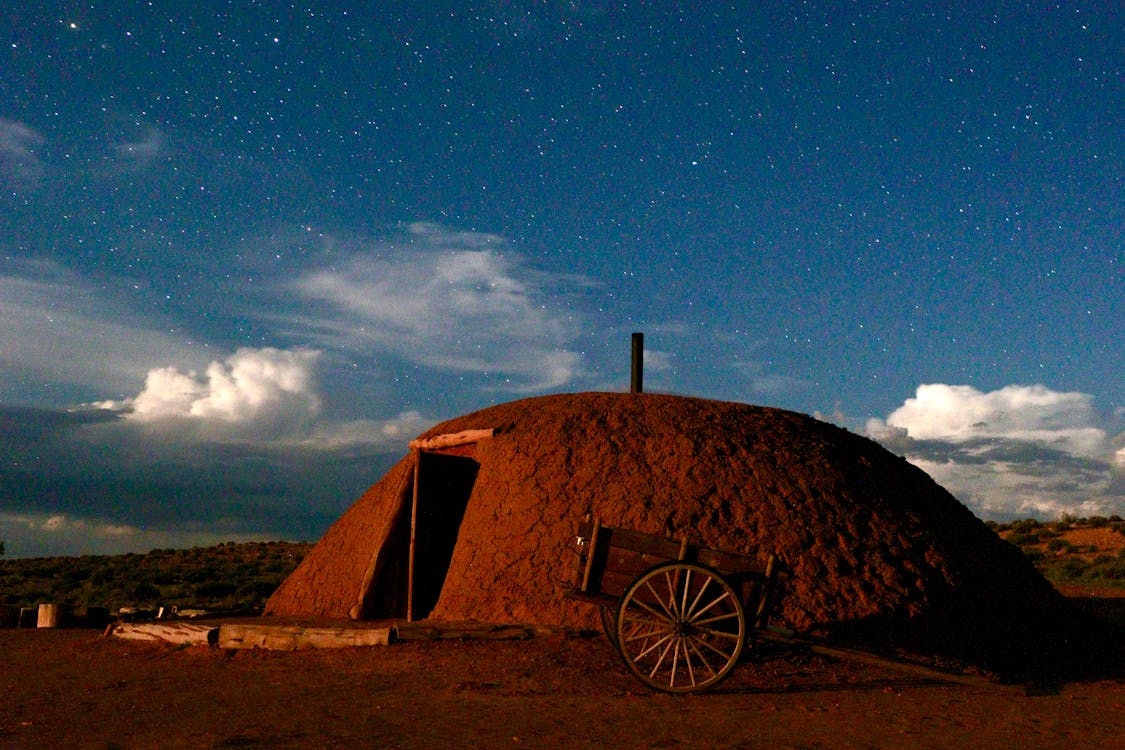Traditional Hogan in Countryside on Sunset