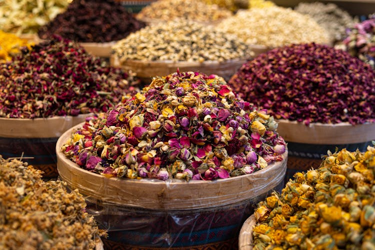 Dry Flower Petals In Basket