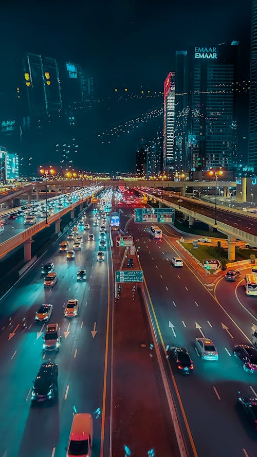 Ilmainen kuvapankkikuva tunnisteilla autot, Dubai, kaupungin valot